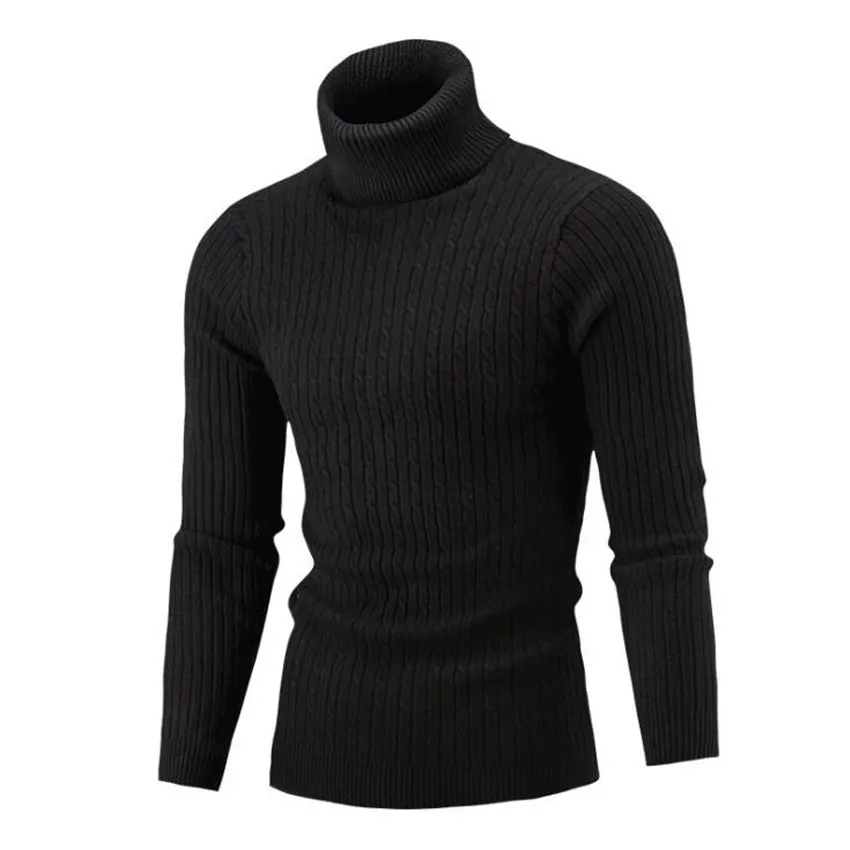 Осень и зима Для мужчин Новые Теплые с длинными рукавами Для мужчин свитера модный бренд Повседневное простой сплошной Цвет твист хлопка для мужчин s свитер - Цвет: Black