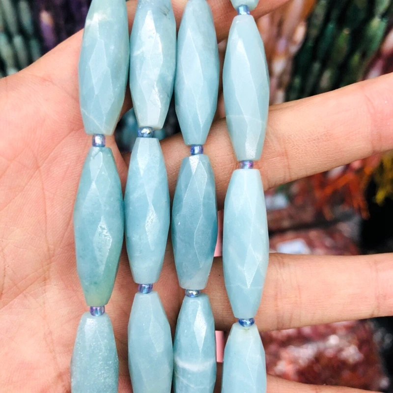 

Wholesale 2strings Natural Amazonite Faceted Rice Beads, Approx 10x30mm Faceted Olive Gem Stone Beads 15.5"/strand