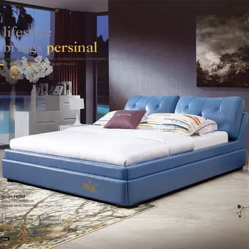 

Simple lifestyle sky blue leather model furniture bedroom beds