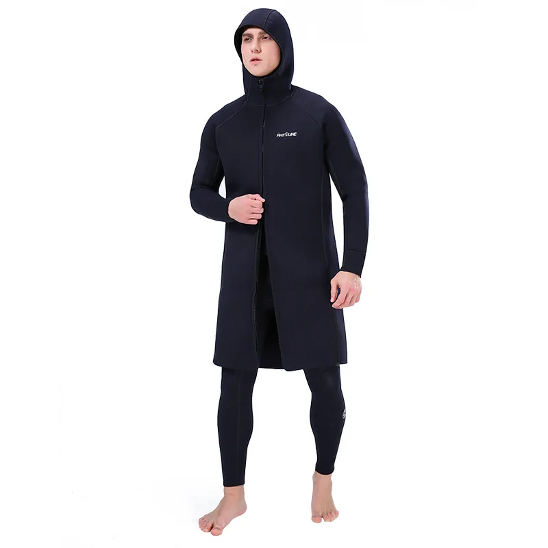 SLINX Мужской 3 мм неопреновый костюм для дайвинга длинное пальто для дайвинга Солнцезащитная ветровка с капюшоном Гидрокостюм быстросохнущая куртка для дайвинга