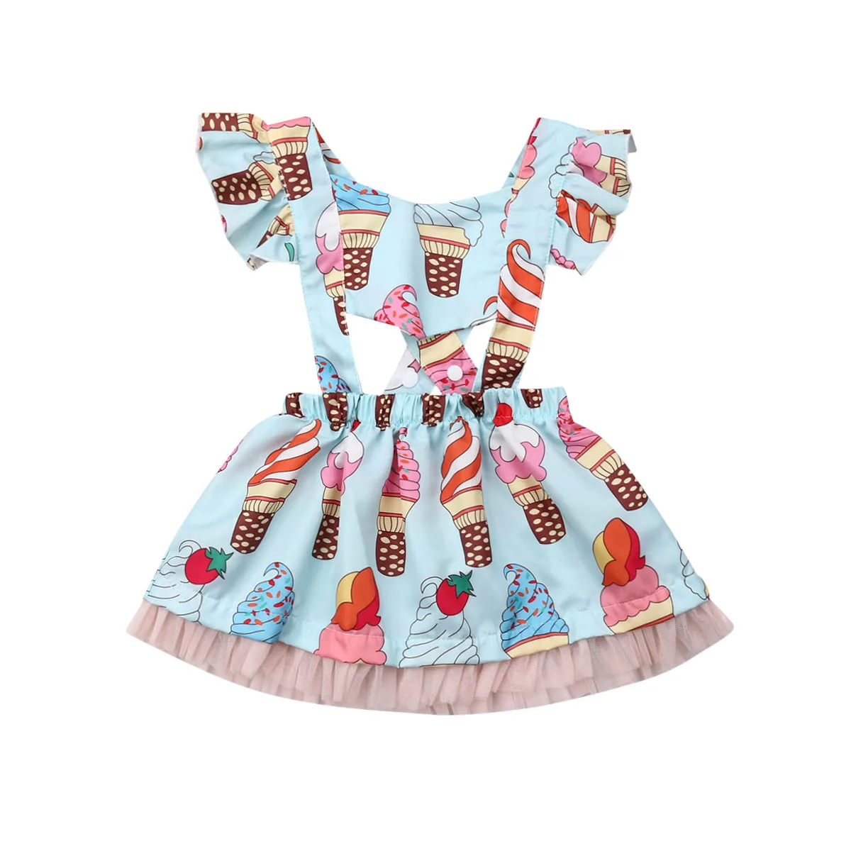 

0-3Y New Newborn Toddler Baby Girl Summer Ice Cream Dress Ruffled Sleeveless Backless Princess Party Tutu Tulle Dress Sundress