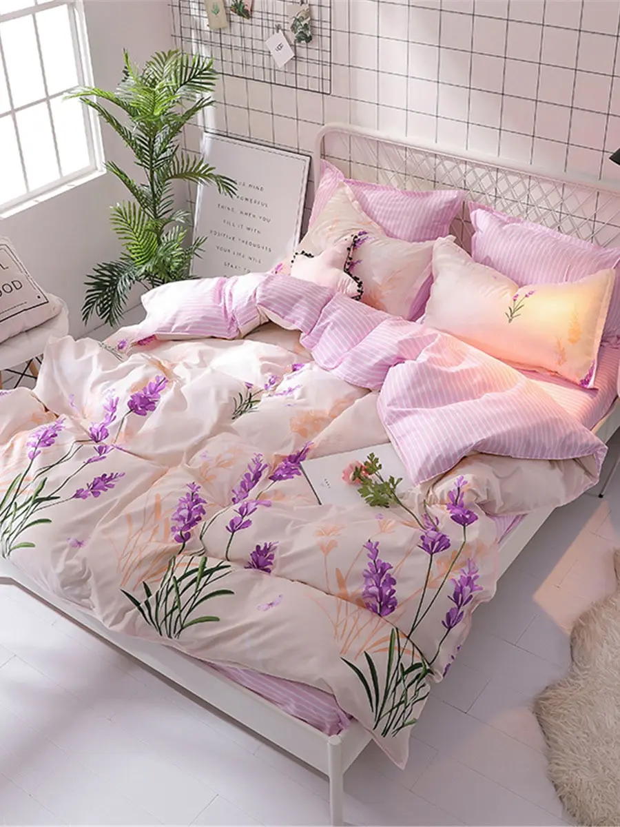 

4 Pcs Bedclothes Set Flower Pattern Beautiful Comfy Duvet Cover Set
