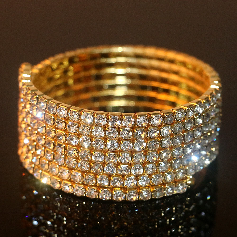 Tone 6 Rows Rhinestone Spiral Upper Arm Cuff Armlet Bracelet Armband
