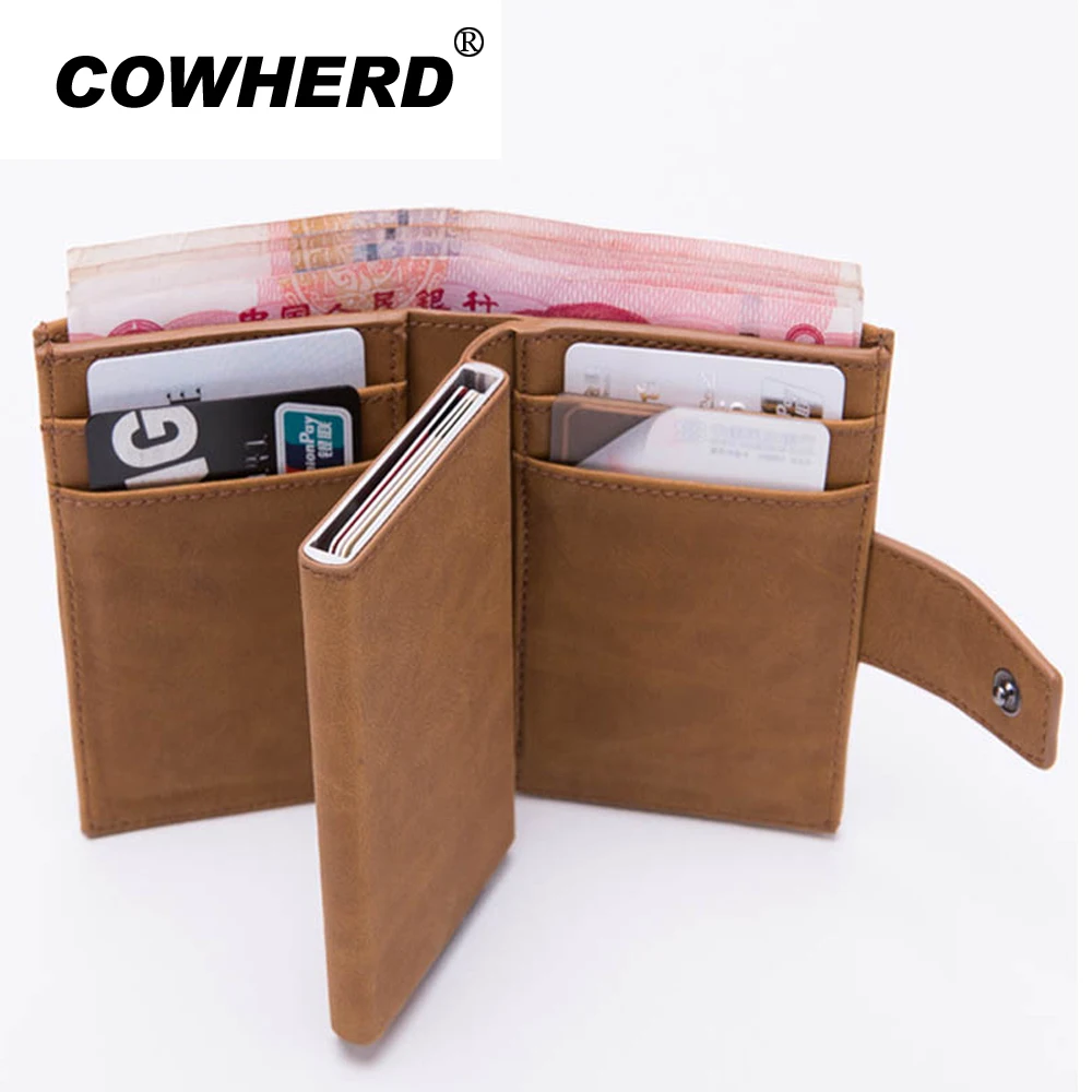 

Automatic Credit Card Holder Travel Aluminum Men RFID Wallet Pop Up Blocking Money Case Protection Synthetic Leather Card Holder