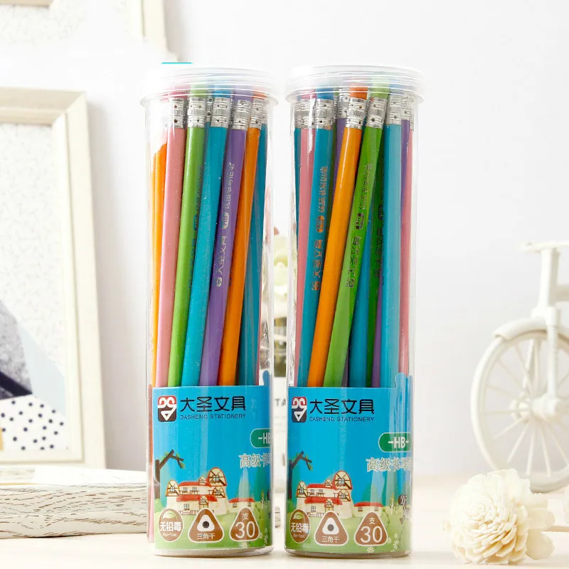 

30pcs pencils HB pure-color lacquer pencils Easy to roll and cut, kawaii cute student pencil stationery Wholesale drop shipping