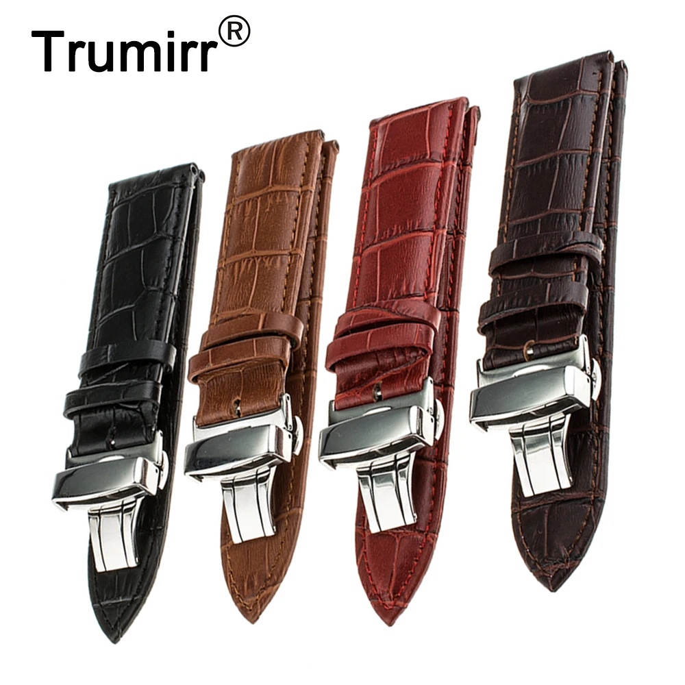 

22mm Butterfly Buckle Watch Band Genuinle Leather for Samsung Gear 2 R380 Neo R381 Live R382 Moto 360 2 Gen 46mm Strap Bracelet