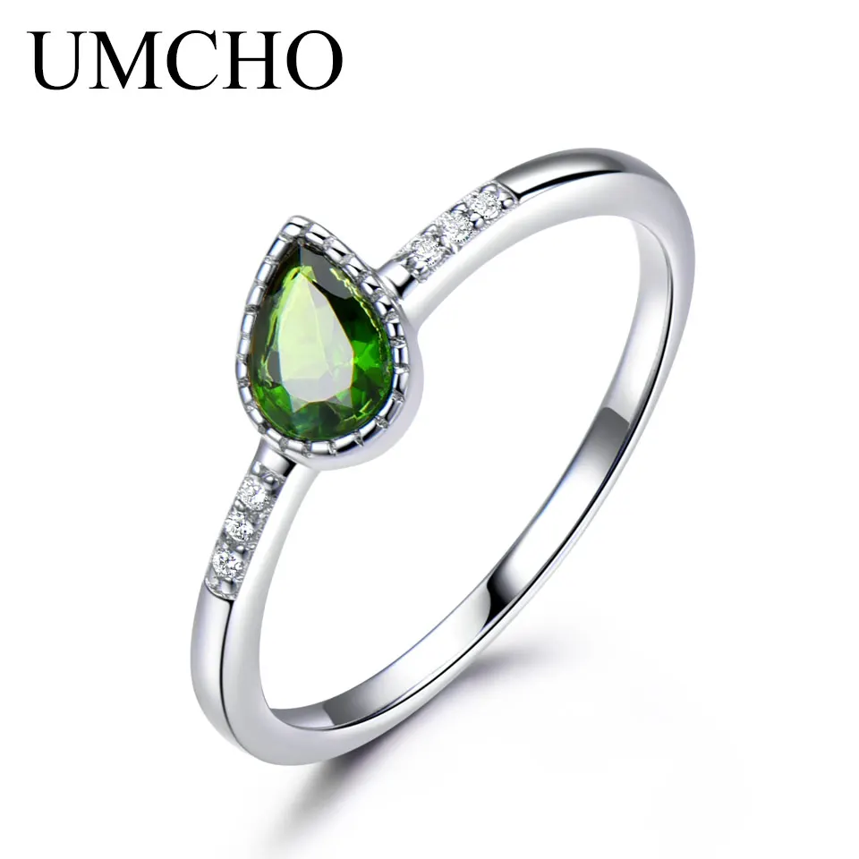 

UMCHO Genuine Natural Diopside Solid 925 Sterling Silver Ring Drop Gemstone Wedding Rings For Women Fine Jewelry