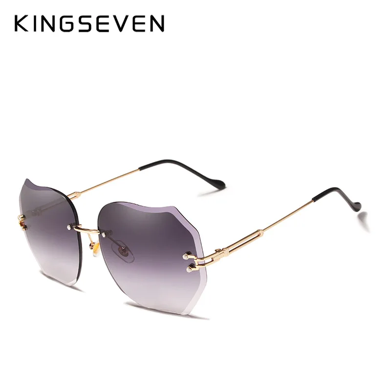 KINGSEVEN, фирменный дизайн, новинка, модные солнцезащитные очки с УФ-защитой, без оправы, солнцезащитные очки для женщин, розовые градиентные линзы, N8006 - Цвет линз: black gradient