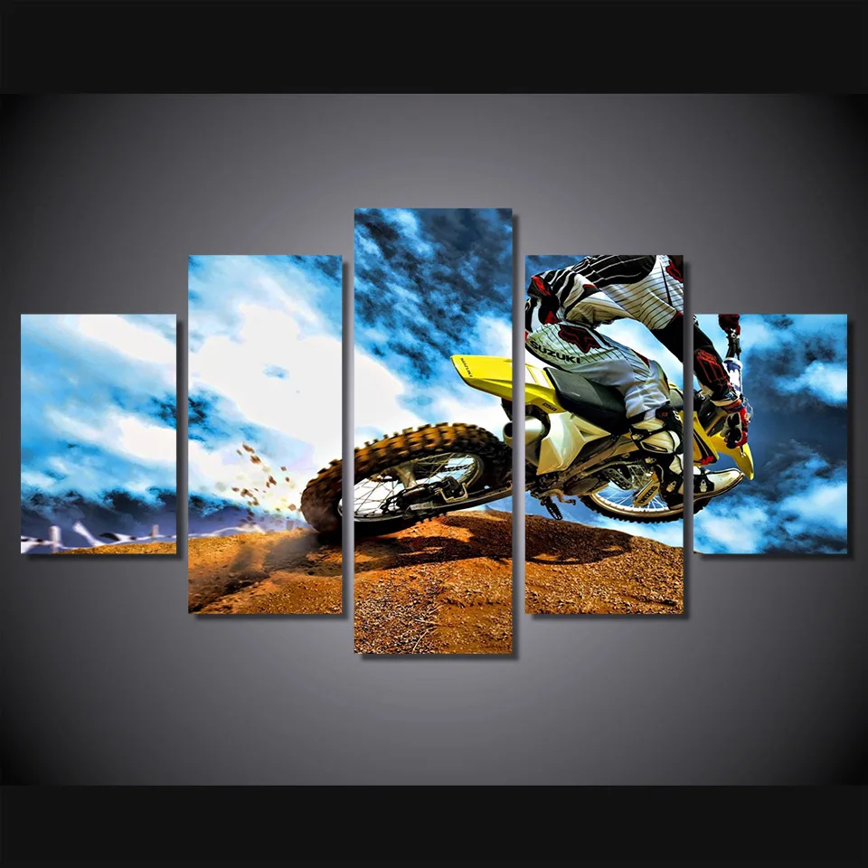 5 Pcs/Set Framed HD Printed Best Motocross Car Sports Picture Wall Art