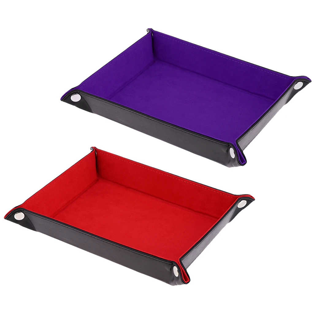 MagiDeal 2Pcs PU Leather Foldable Dices Rolling Tray Square 215x155x45mm for Watch Jewelry Storage Case Home Decor