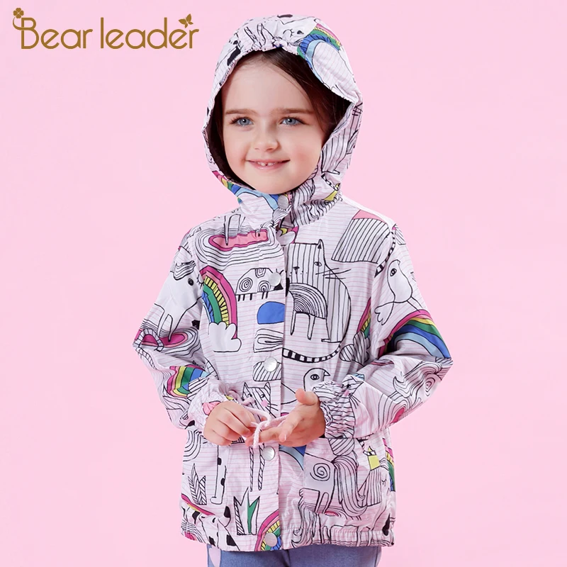 Bear Leader/пальто и куртки для девочек; коллекция года; сезон осень; Брендовая детская одежда для девочек; Верхняя одежда с принтом героев мультфильмов; От 3 до 7 лет с капюшоном