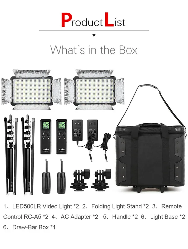 Бесплатная доставка DHL Godox LED Light 2X LED500LRC 3300 5600K видео свет + световая стойка