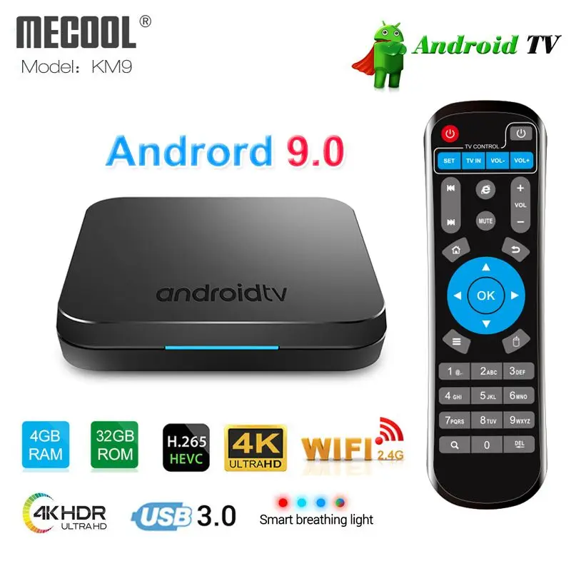 

MECOOL KM9 Android 9.0 Smart TV BOX Amlogic S905X2 4GB DDR4 RAM 32GB ROM 3D 2.4G/5G WiFi Bluetooth 4.1 4K USB 3.0 Media Player