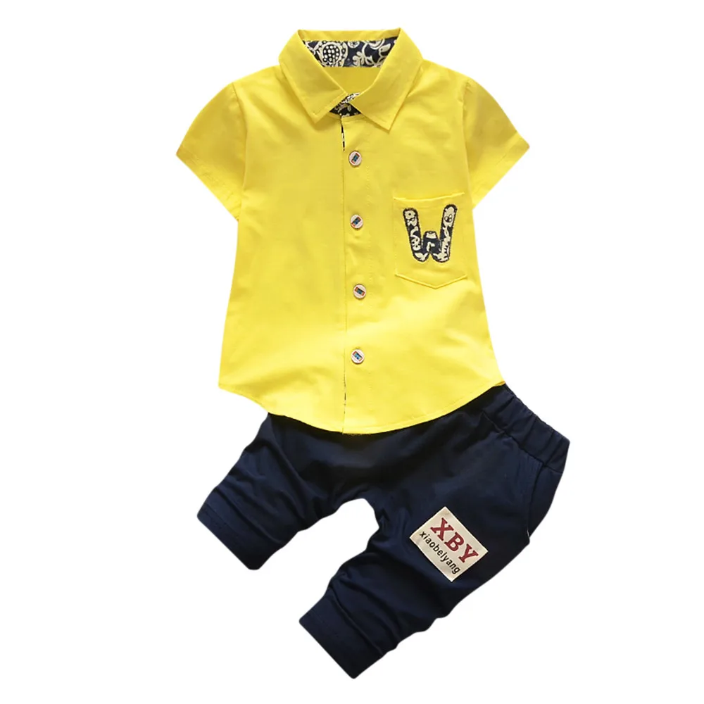 С буквенным принтом летняя футболка с карманом Шорты красивый для младенцев, для маленьких мальчиков и девочек с буквенным принтом на карманах футболка топы, штаны; комплект из 2 предметов; комплекты одежды; F4