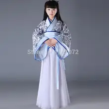 Высокое качество китайский детский костюм Hanfu одежда синий и белый Детская одежда династии Тан Костюмы Детская старинная одежда