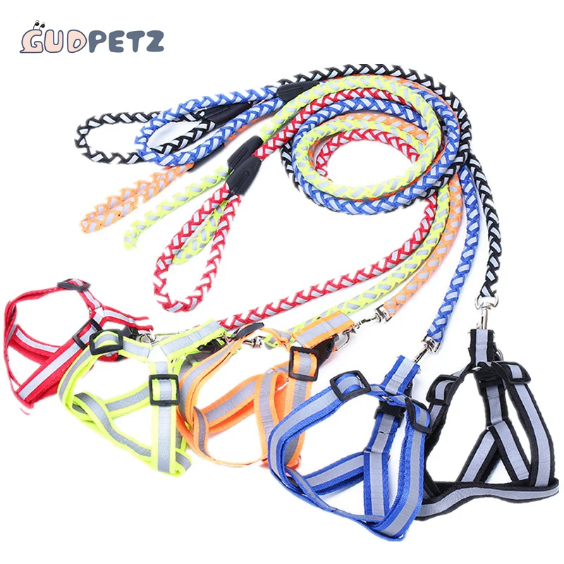 Nylon Braided Dog Leash Harness Set Reflective Dog Collar Leash leads