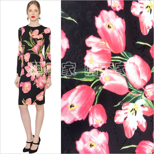 

1 Meter Pink Tulip Dress Clothing Fabric jacquard Autumn and Winter High-end Kids Skirt Cloth