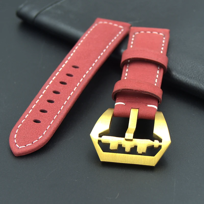 22mm red leather watch strap