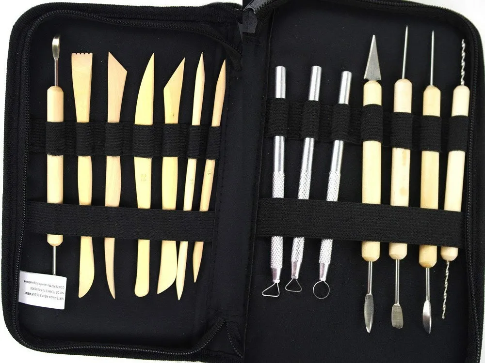 GJSX06 Pottery Polymer Clay Sculpting Tool Set In Zippered Case Pottery