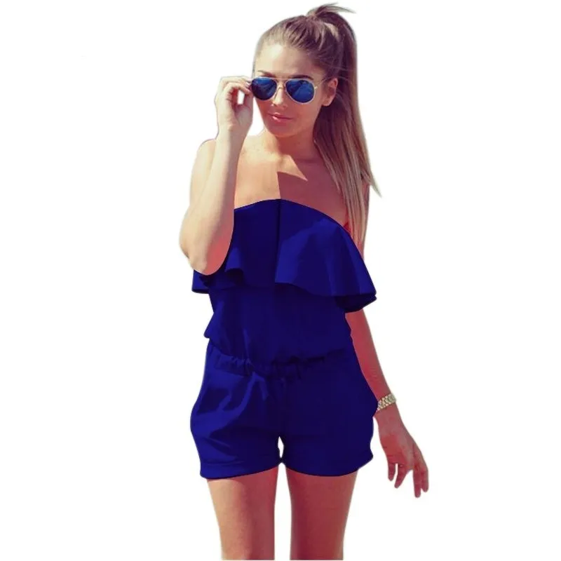 Royal Blue Yewa туба топы с открытыми плечами костюм с открытыми плечами сексуальный уличная Свободный комбинезон с оборками без бретелек женский комбинезон Новая мода лето - Цвет: Royal Blue