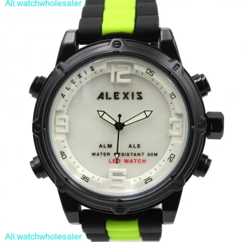 AW802J Alarm BackLight Water Resist Silicone Black Band Men Analog Digital Watch