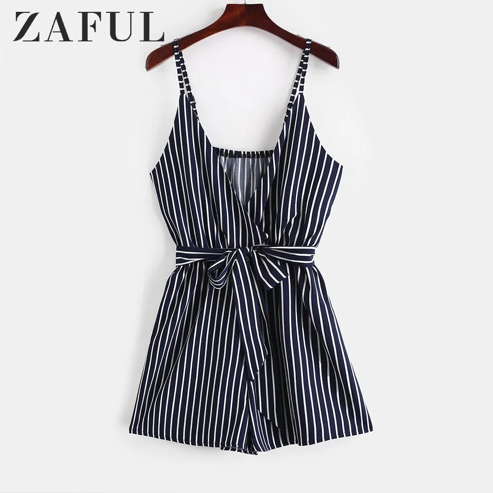 ZAFUL Striped Surplice Cami Romper Casual Brief Regular Striped Female Backless Playsuits Urban Shorts Summer Women Jumpsuits ZAFUL Striped Surplice Cami Romper Casual Brief Regular Striped Female Backless Playsuits Urban Shorts Summer Women Jumpsuits