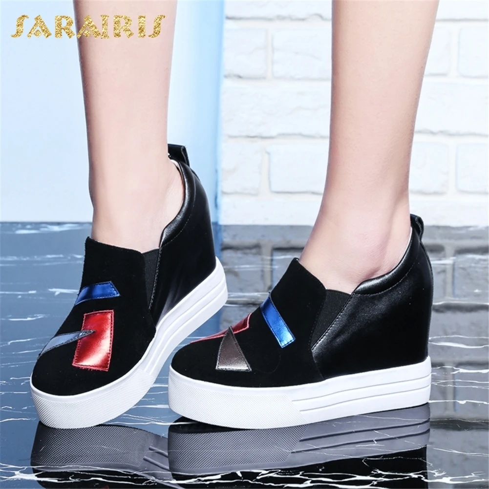 

SARAIRIS 2018 Large Size 31-40 Genuine Leather Woman Shoes Increasing High Heels Platform Sneaker Vulcanize Shoes Woman