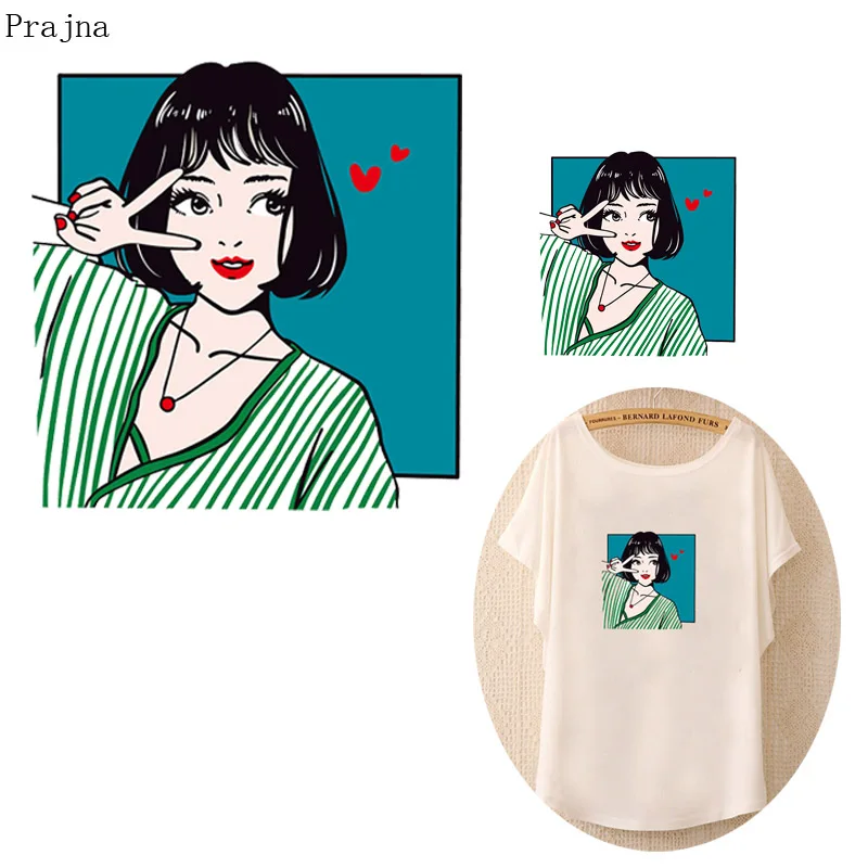 

Prajna Anime Girl Iron On Transfer For Clothes Cartoon DIY Heat Transfer Vinyl PVC Patch Applique Thermal Transfer Sticker
