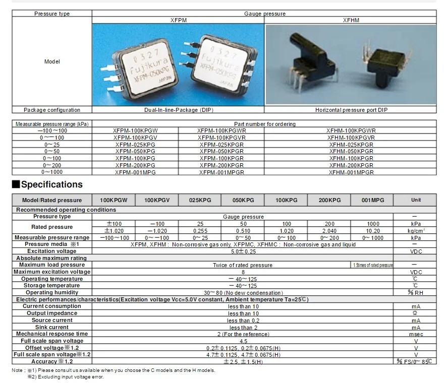 Sensors Pressure Sensor Fujikura XFPM001MPG Other Sensors tagumdoctors