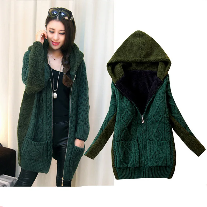 

Hooded Abrigos Mujer Winter Coat Cashmere Cardigans Loose Sweater Cardigan Plus Thick Velvet Overcoat Women's Coat Outwear C1807