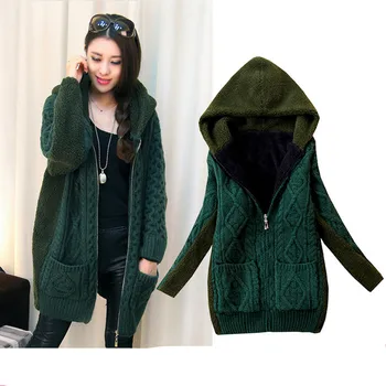 

Hooded Abrigos Mujer Winter Coat Cashmere Cardigans Loose Sweater Cardigan Plus Thick Velvet Overcoat Women's Coat Outwear C1807