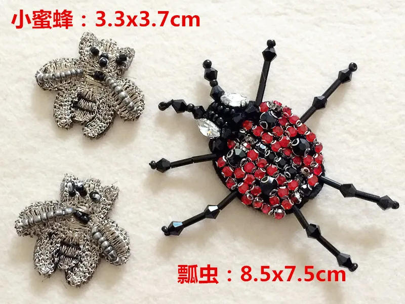 

Beeladybug rhinestone beaded patches embroidered fabric sew on patch applique jacket patches for clothes parches para la ropa