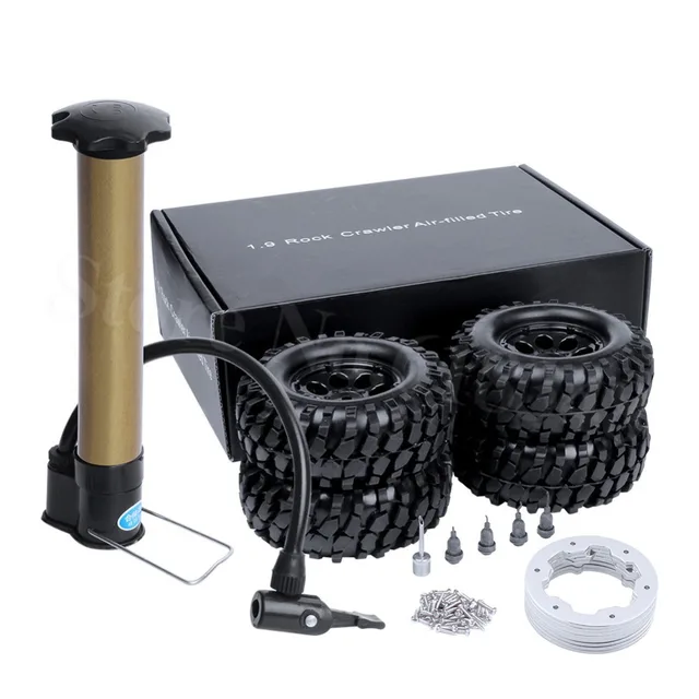 Best Offers 4PCS 108mm 1.9" Air Inflated Beadlock Wheel Rims & Tires with Inflator Pump for 1/10 RC Rock Crawler Truck Tyre Axial SCX10