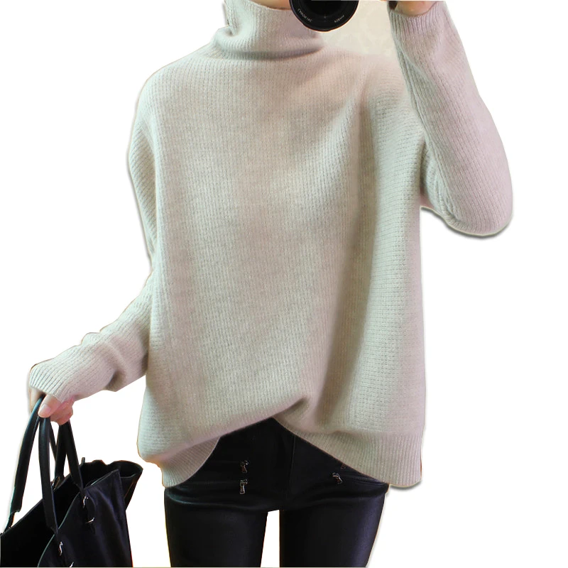FRSEUCAG Повседневный кашемировый свитер свободного кроя с высоким воротником Женский вязаный короткий свитер с длинным рукавом свитер пуловер