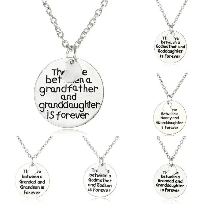 

Family Mother Father Godmother Grandad Nanny Grandson Granddaughter Love Forever Pendant Necklace Silver Plated Heart Gift Party