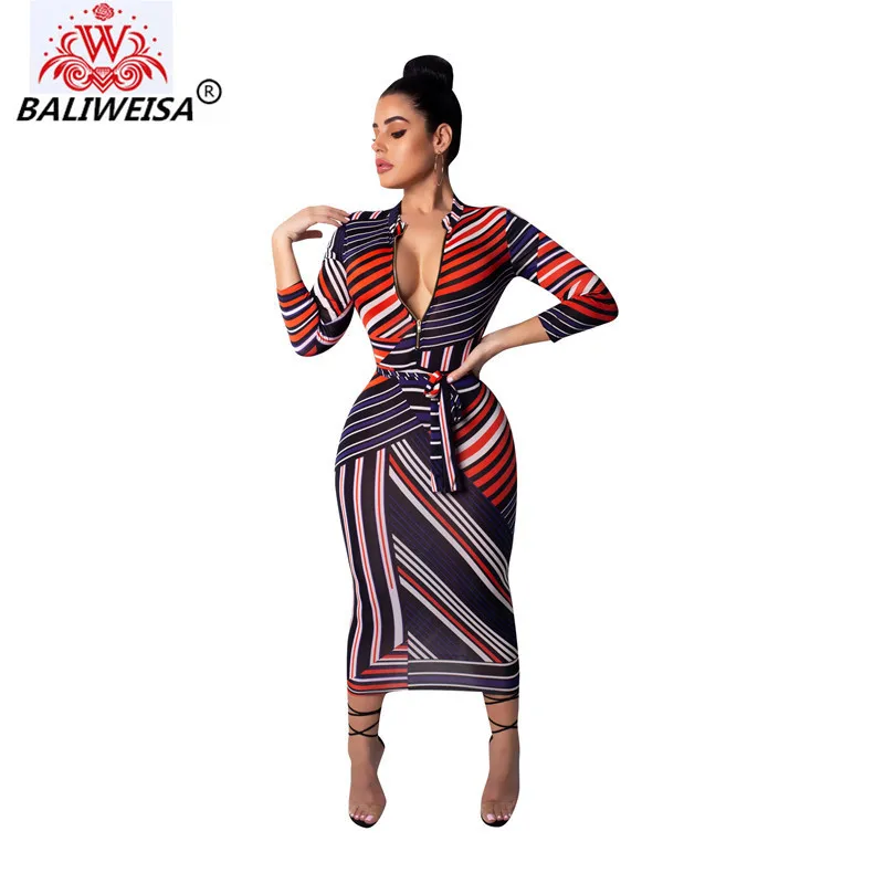 BALIWEISA женское платье посылка бедра платья дамы печатных Bodycon вечерние оболочка платья Для женщин Карандаш Sexy глубоким v-образным вырезом платье на молнии