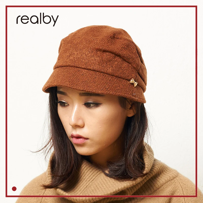 

REALBY Women's Winter Beanies Hats For lady Knitted Bonnet Caps Winter Women's Hats Brand Wool Fur Beanie