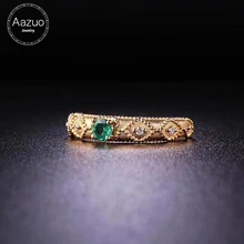 Aazuo, 18 K, желтое золото, натуральный изумруд, настоящие бриллианты, IJ SI, микро проложили, классическое кольцо, подарок для женщин, День святого Валентина