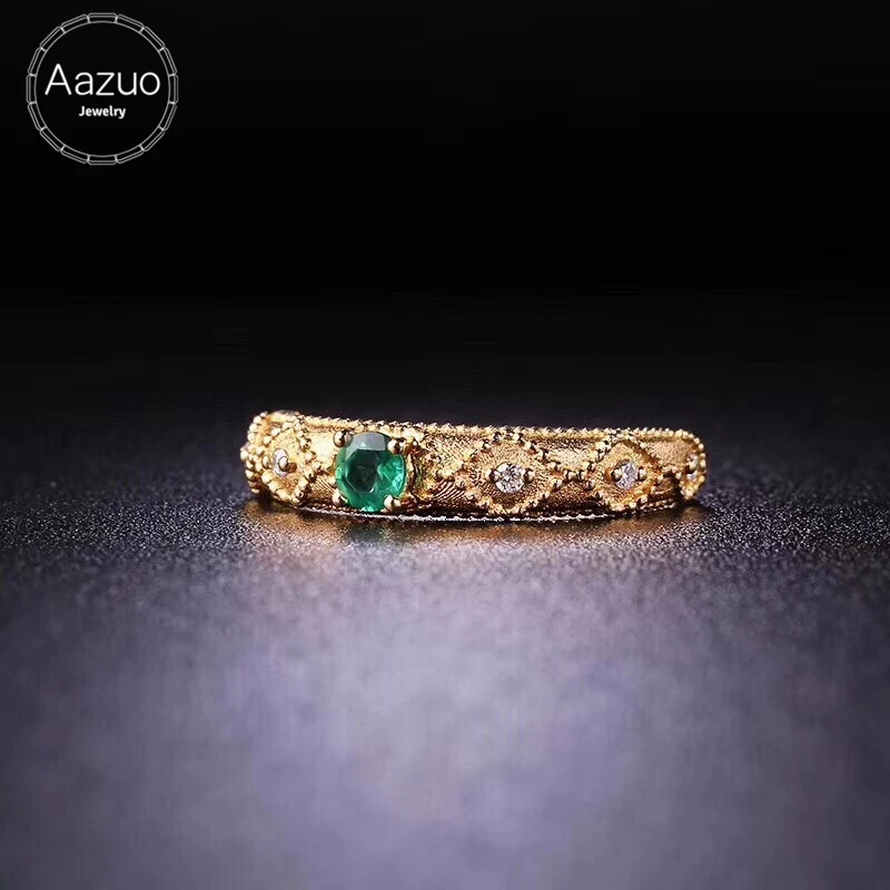 

Aazuo 18K Yellow Gold Natural Emerald Real Diamonds IJ SI Micro Paved Classic Origanal Ring gifted for Women Valentine's Day