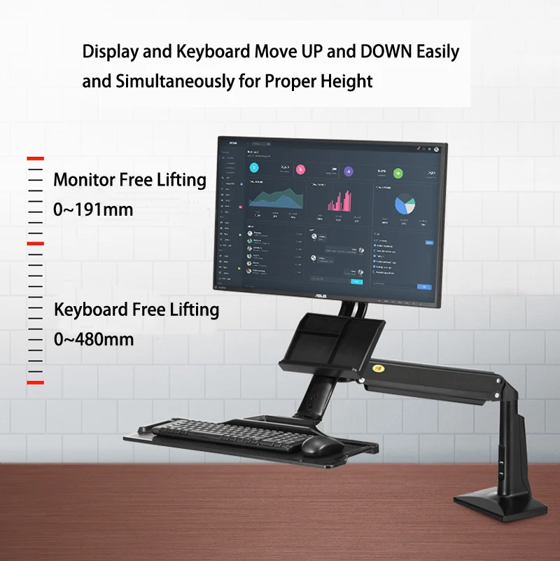  NB FC35 Desktop Sit Stand Workstation Long Arm Extension Ergonomic 22-35 inch Monitor Holder with K