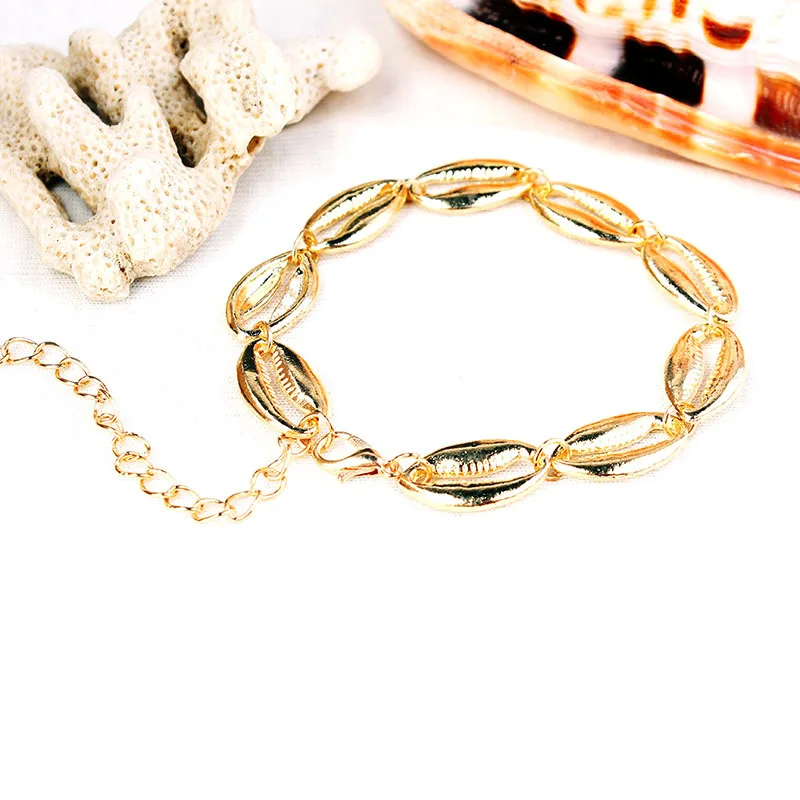 gold anklet Золотые, серебряные браслеты на ногу в виде раковины каури для женщин, цепочка на ногу с бусинами, цепочка на лодыжку, богемное пляжное ювелирное изделие - Окраска металла: gold anklet