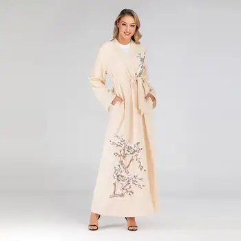 

Fashion Women Muslim Abaya Dress Cardigan Embroidery Club Party Dubai Turkish Abaya Saudi Arabia Qatar UAE Robe Femme Musulmane