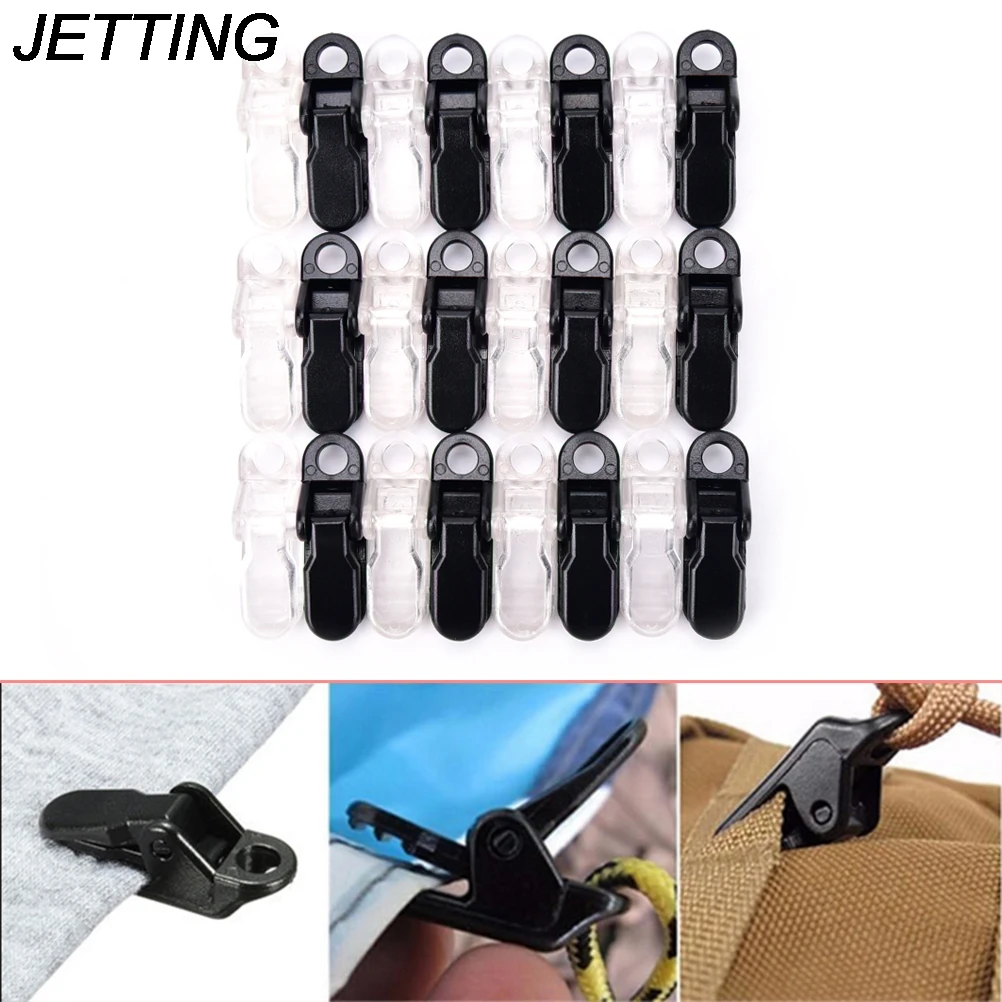 

HOT New 12Pcs Tent Camping Tighten Survival Tool 2 Colors Awning Clamp Reusable Tarp Clips Tie Down Snap Hangers