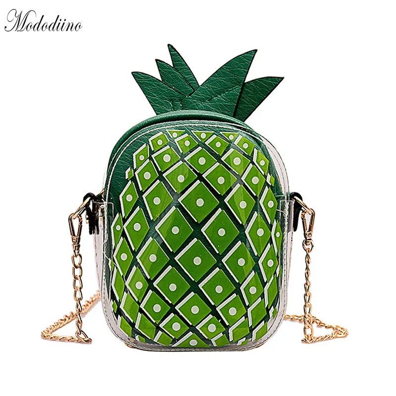 

Mododiino Pineapple Design Handbag High Quality PU Leather Shoulder Bag Chains Transparent Bag Messenger Crossbody Bags DNV1023
