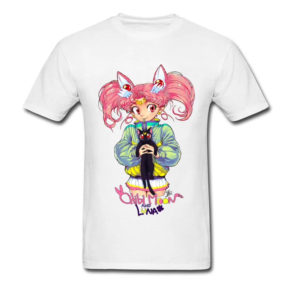 Chibi Moon Luna Geek Short Sleeve Tees NEW YEAR DAY Round Collar 100% Cotton Fabric Men T-Shirt Geek Sweatshirts 2018 Newest Chibi Moon  Luna white