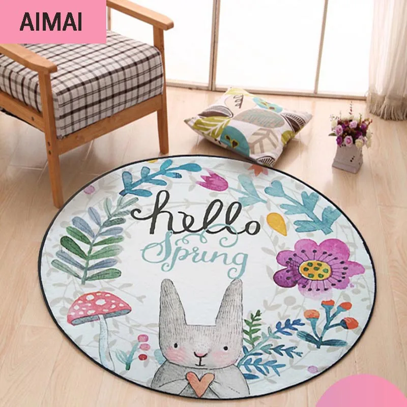 

Modern Rural Fashion Rabbit Bee Flower Pattern Non-slip Washable Durable Super Soft Absorbent Round Rug for Living Room Doormat