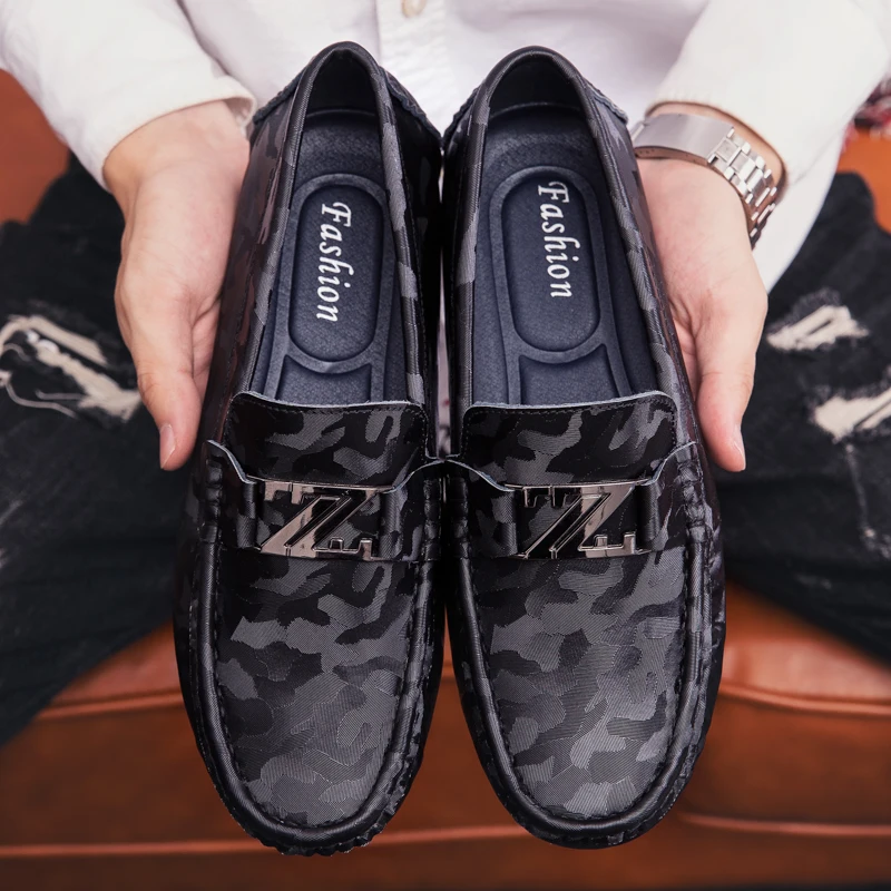 

2019 Genuine Leather Camouflage Z Lazy Shoes Men Casual Driving Man Boy Loafers Zapatillas Hombre zapatos de hombre Footwear 841