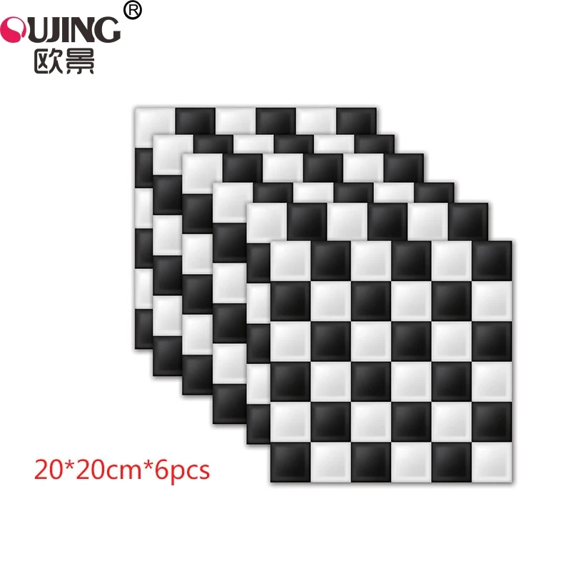 

Black and White Mosaic Tiles Floor Wall Sticker Kitchen Toilet Bathroom Tile Walllpaper Waist Line Waterproof Vinyl Wall Decals
