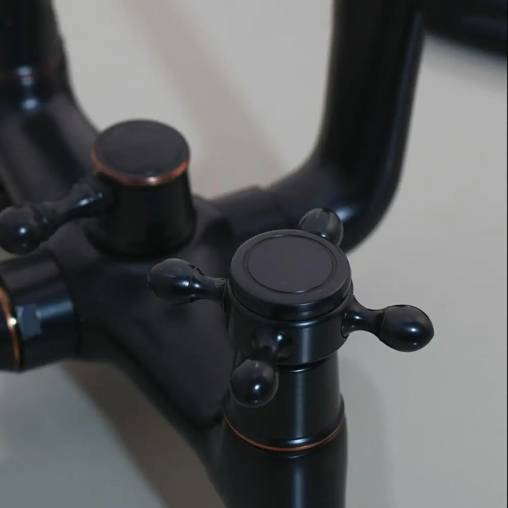 Bathroom Oil Rubbed Bronze Clawfoot Bathtub Faucet Deck Mounted Double Handle Tub Faucet With Handheld Showers ZD1124