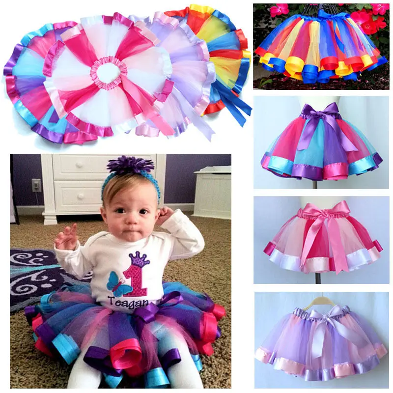 2018 Toddler Kids Baby Girls Skirt Rainbow Tulle Tutu Skirts Baby Girl